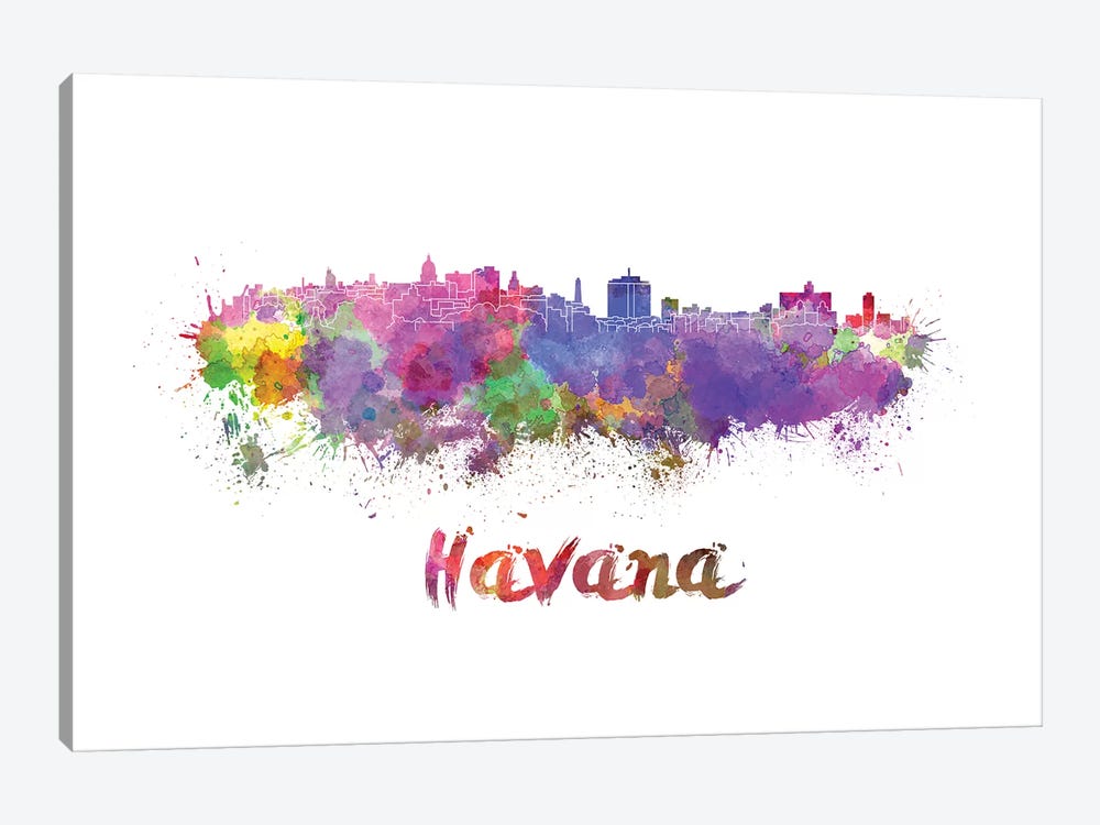 Havana Skyline In Watercolor by Paul Rommer 1-piece Canvas Artwork
