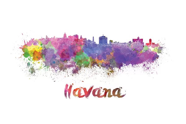 Caribbean: Havana Skyline In Watercolor by Paul Rommer