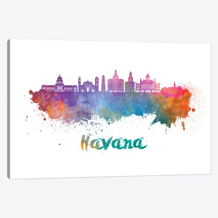 Havana Skyline In Watercolor II Canvas Print #PUR324} by Paul Rommer Canvas Wall Art