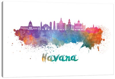 Havana Skyline In Watercolor II Canvas Art Print - Cuba Art