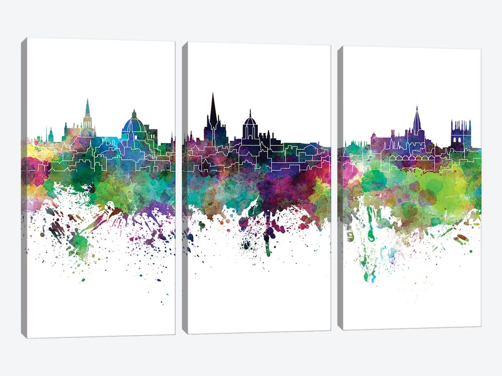 Oxford Skyline In Watercolor by Paul Rommer 3-piece Canvas Art Print