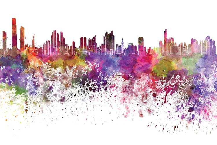 Panama City Skyline In Watercolor by Paul Rommer wall art