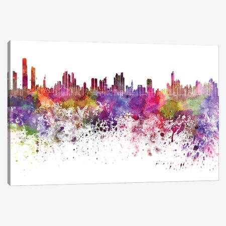 Panama City Skyline In Watercolor Canvas Print #PUR3259} by Paul Rommer Canvas Art