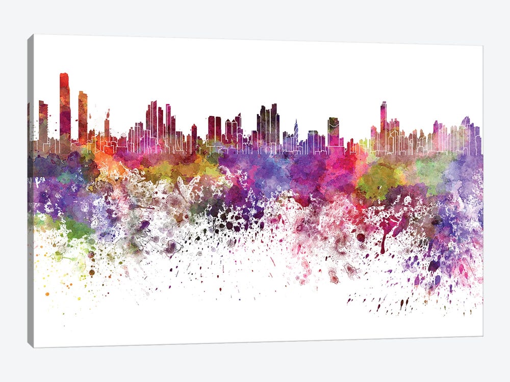 Panama City Skyline In Watercolor by Paul Rommer 1-piece Canvas Art Print