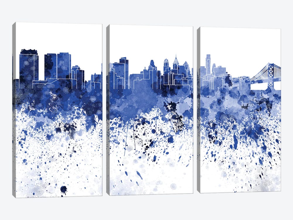 Philadelphia Skyline In Blue by Paul Rommer 3-piece Canvas Art