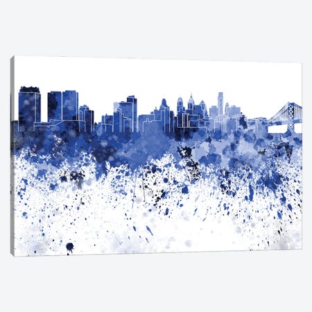 Philadelphia Skyline In Blue Canvas Print #PUR3276} by Paul Rommer Canvas Print