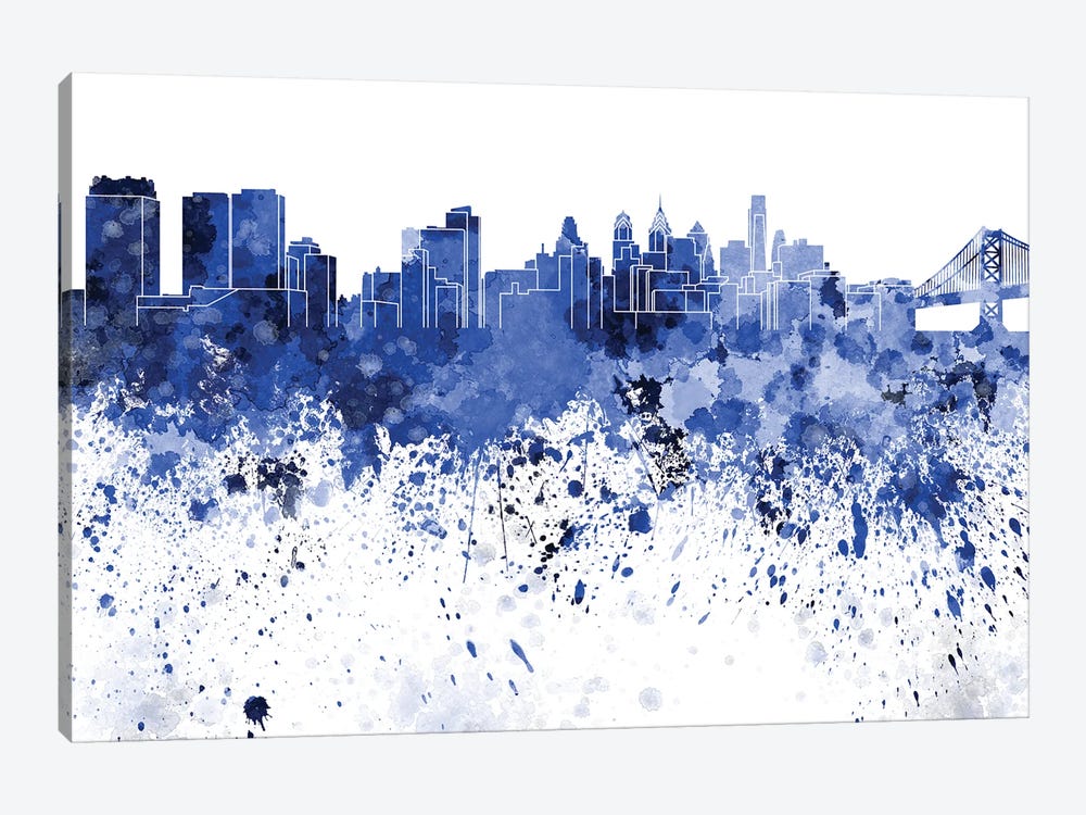 Philadelphia Skyline In Blue by Paul Rommer 1-piece Canvas Wall Art