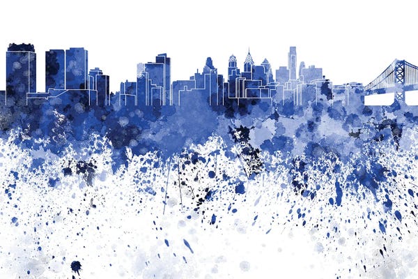 Pennsylvania: Philadelphia Skyline In Blue by Paul Rommer