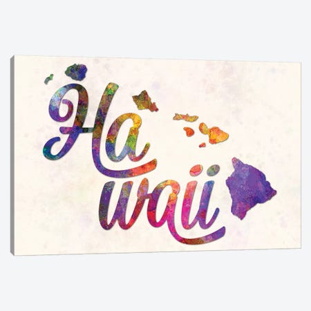 Hawaii US State In Watercolor Text Cut Out Canvas Print #PUR327} by Paul Rommer Canvas Art