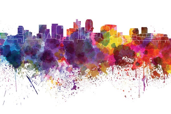Phoenix: Phoenix Skyline In Watercolor V-II by Paul Rommer