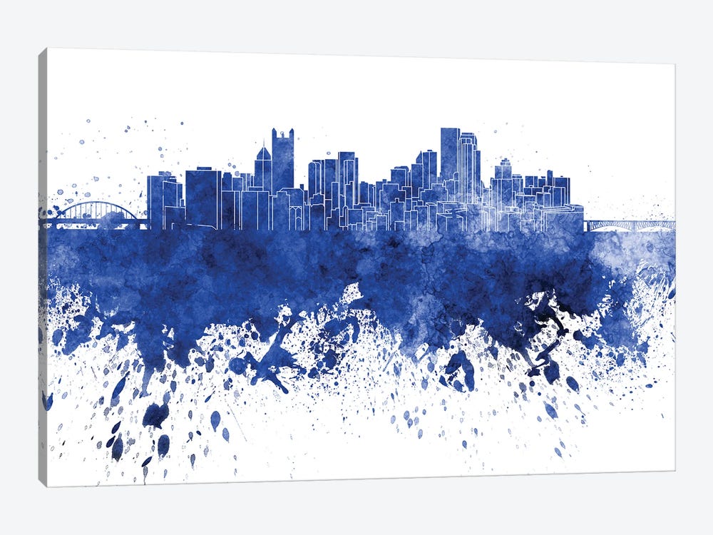 Pittsburgh Skyline In Blue by Paul Rommer 1-piece Canvas Print