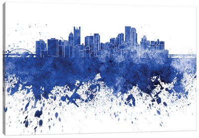 Pittsburgh Skyline In Blue Canvas Art Print - Pennsylvania Art