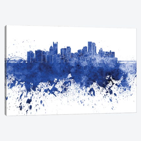 Pittsburgh Skyline In Blue Canvas Print #PUR3288} by Paul Rommer Art Print