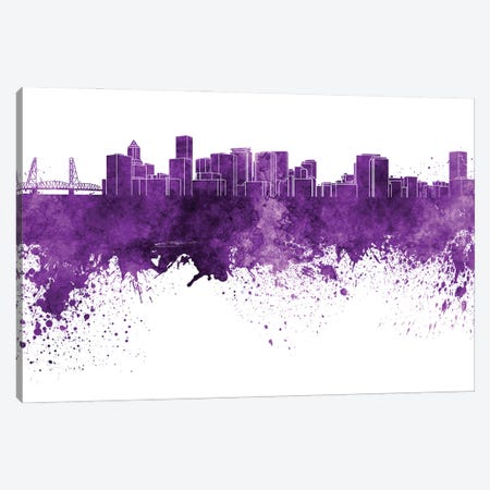 Portland Skyline In Lilac Canvas Print #PUR3293} by Paul Rommer Canvas Wall Art