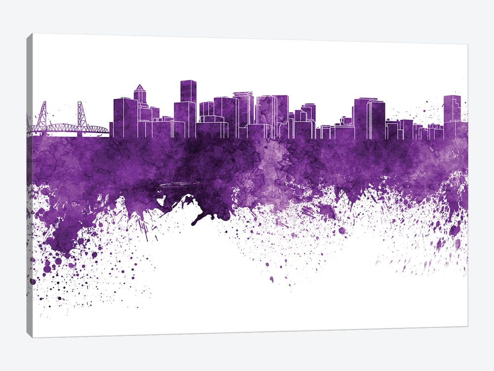 Portland Skyline In Lilac by Paul Rommer 1-piece Canvas Print