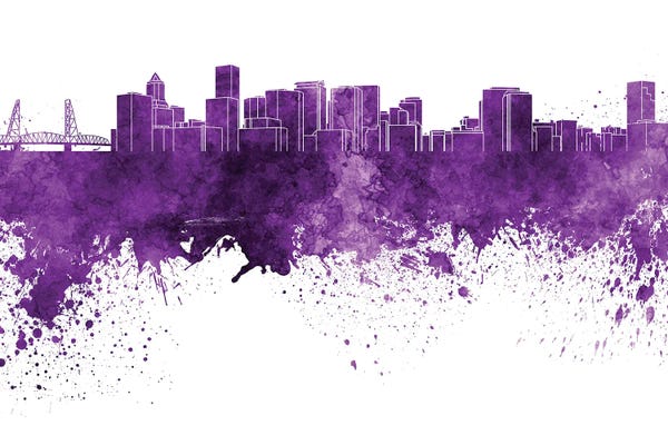 Portland: Portland Skyline In Lilac by Paul Rommer