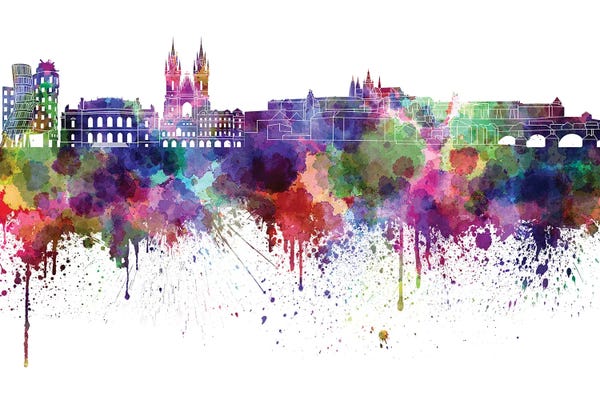 Czech Republic: Prague Skyline In Watercolor by Paul Rommer