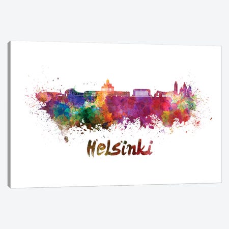 Helsinki Skyline In Watercolor Canvas Print #PUR329} by Paul Rommer Canvas Art Print