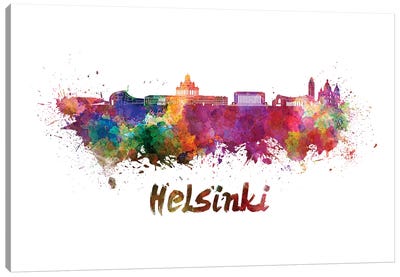 Helsinki Skyline In Watercolor Canvas Art Print - Finland