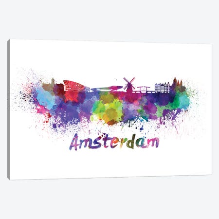 Amsterdam Skyline In Watercolor Canvas Print #PUR32} by Paul Rommer Art Print