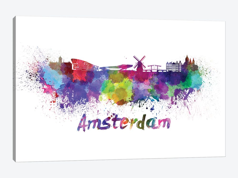 Amsterdam Skyline In Watercolor by Paul Rommer 1-piece Canvas Print