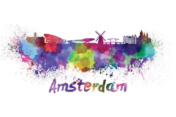 Amsterdam: Amsterdam Skyline In Watercolor by Paul Rommer