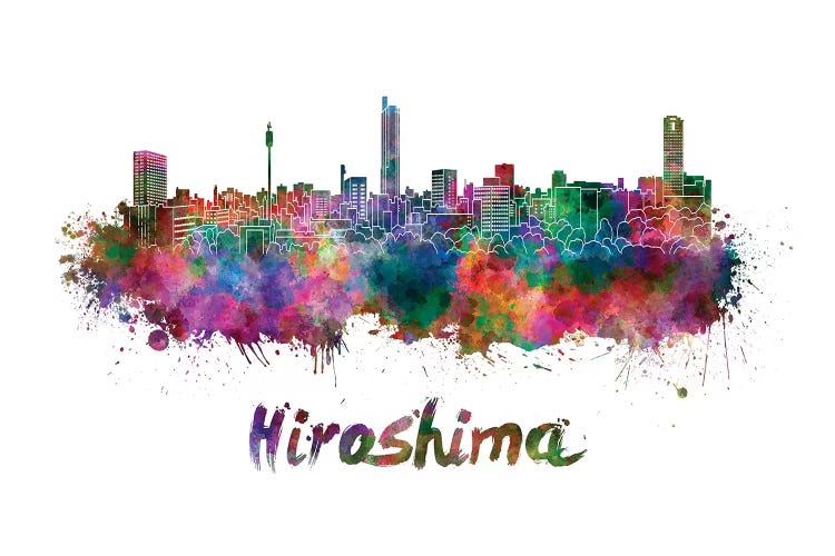 Hiroshima Skyline In Watercolor