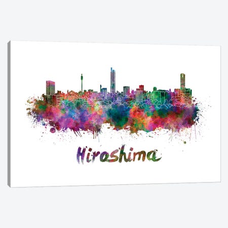 Hiroshima Skyline In Watercolor Canvas Print #PUR330} by Paul Rommer Canvas Art