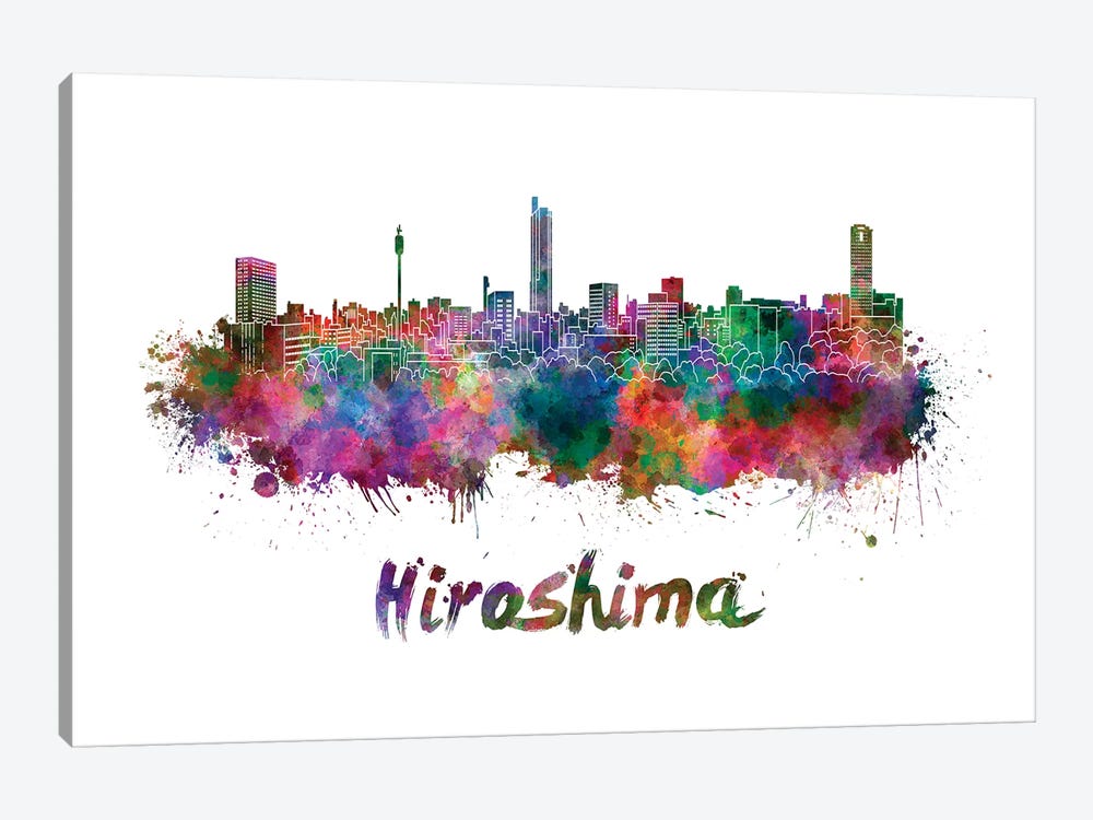 Hiroshima Skyline In Watercolor by Paul Rommer 1-piece Canvas Art