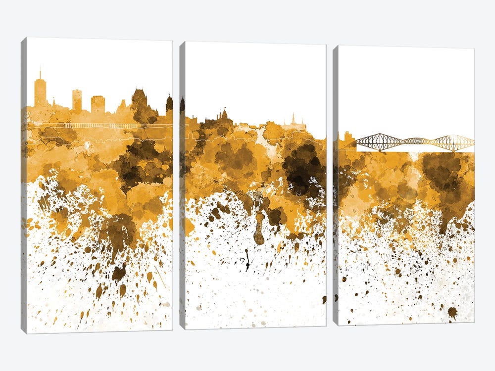 Quebec Skyline In Yellow by Paul Rommer 3-piece Canvas Print