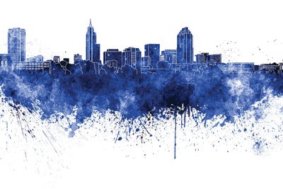 Raleigh Skyline In Blue by Paul Rommer canvas print
