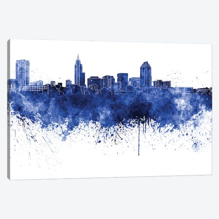 Raleigh Skyline In Blue Canvas Print #PUR3312} by Paul Rommer Art Print