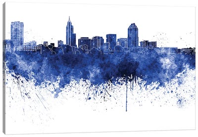 Raleigh Skyline In Blue Canvas Art Print