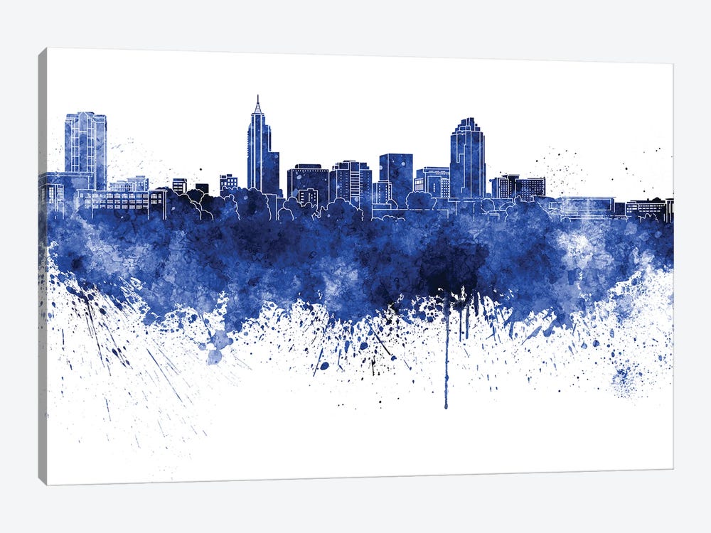 Raleigh Skyline In Blue by Paul Rommer 1-piece Art Print