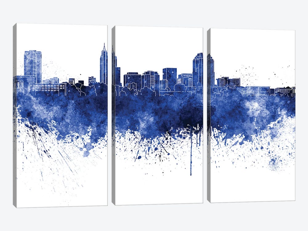 Raleigh Skyline In Blue by Paul Rommer 3-piece Art Print