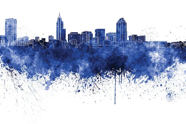 Raleigh: Raleigh Skyline In Blue by Paul Rommer