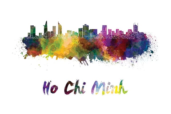 Ho Chi Minh City (Saigon): Ho Chi Minh Skyline In Watercolor by Paul Rommer