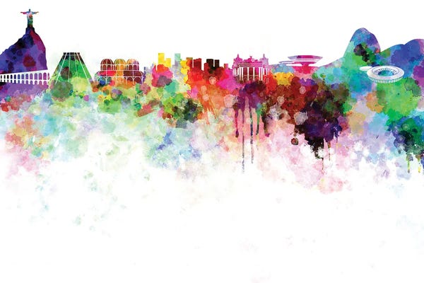 Brazil: Rio De Janeiro Skyline In Watercolor by Paul Rommer