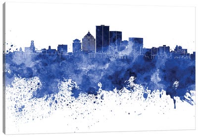 Rochester NY Skyline In Blue Canvas Art Print - Rochester Art