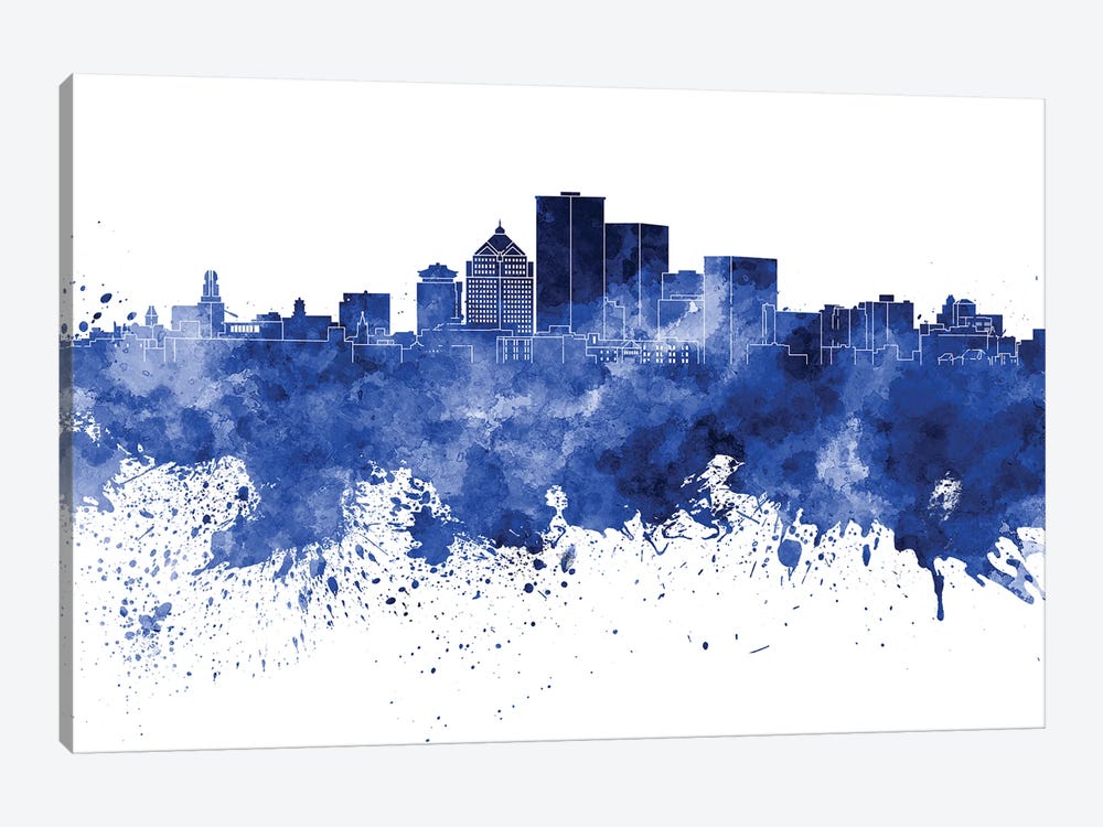 Rochester NY Skyline In Blue by Paul Rommer 1-piece Canvas Print