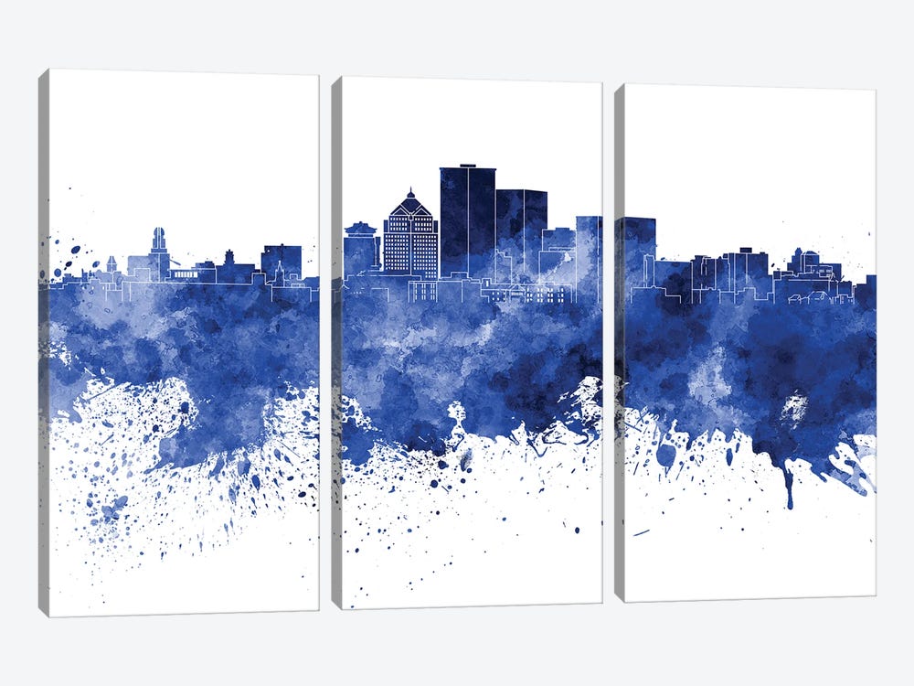 Rochester NY Skyline In Blue by Paul Rommer 3-piece Canvas Print