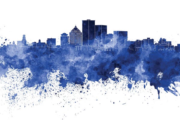 Rochester: Rochester NY Skyline In Blue by Paul Rommer