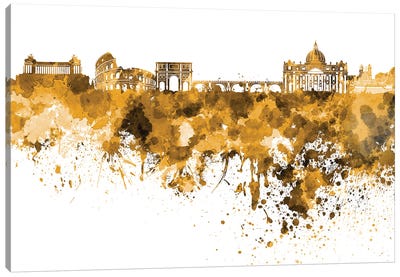 Rome Skyline In Orange Canvas Art Print - Rome Art