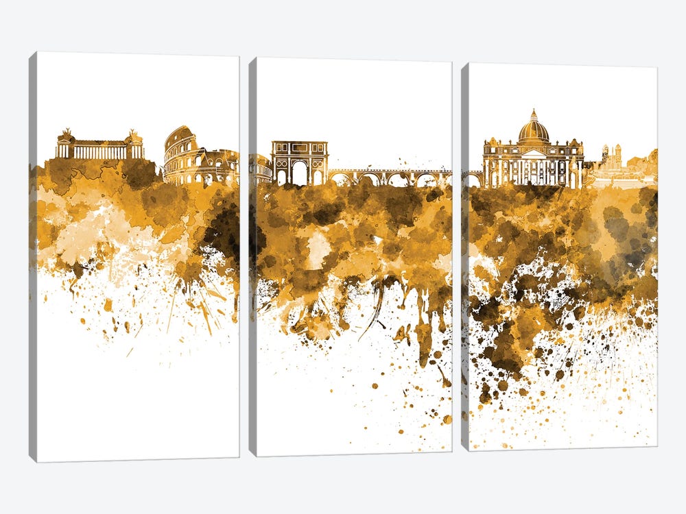 Rome Skyline In Orange by Paul Rommer 3-piece Canvas Art Print