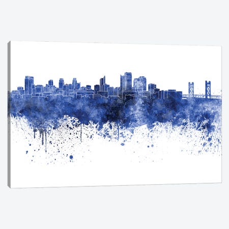 Sacramento Skyline In Blue Canvas Print #PUR3364} by Paul Rommer Canvas Art Print