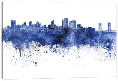 Sacramento Skyline In Blue Canvas Art Print - Paul Rommer