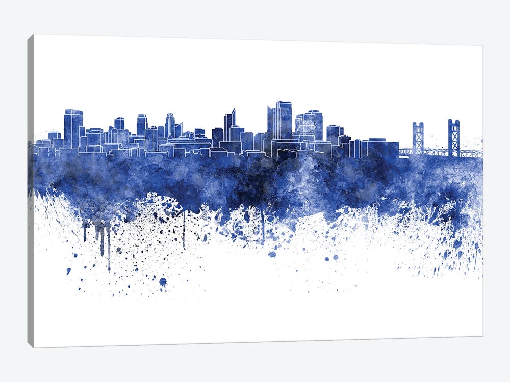Sacramento Skyline In Blue by Paul Rommer 1-piece Canvas Art