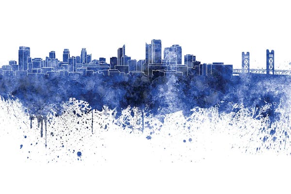 Sacramento: Sacramento Skyline In Blue by Paul Rommer