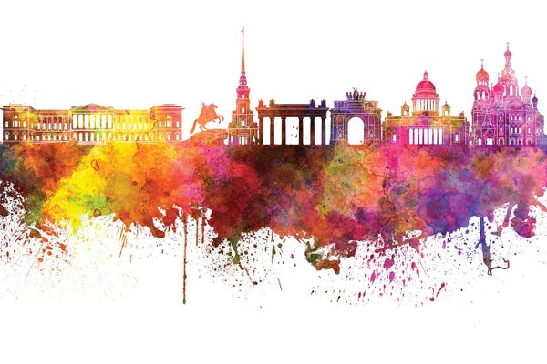 Saint Petersburg, Russia: Saint Petersburg Skyline In Watercolor by Paul Rommer