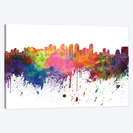 San Diego Skyline In Watercolor Canvas Print #PUR3383} by Paul Rommer Canvas Wall Art